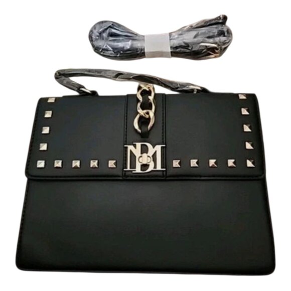 Badgley Mischka NWT monogram Bag black gold hardware studs Vegan leather - Picture 9 of 15